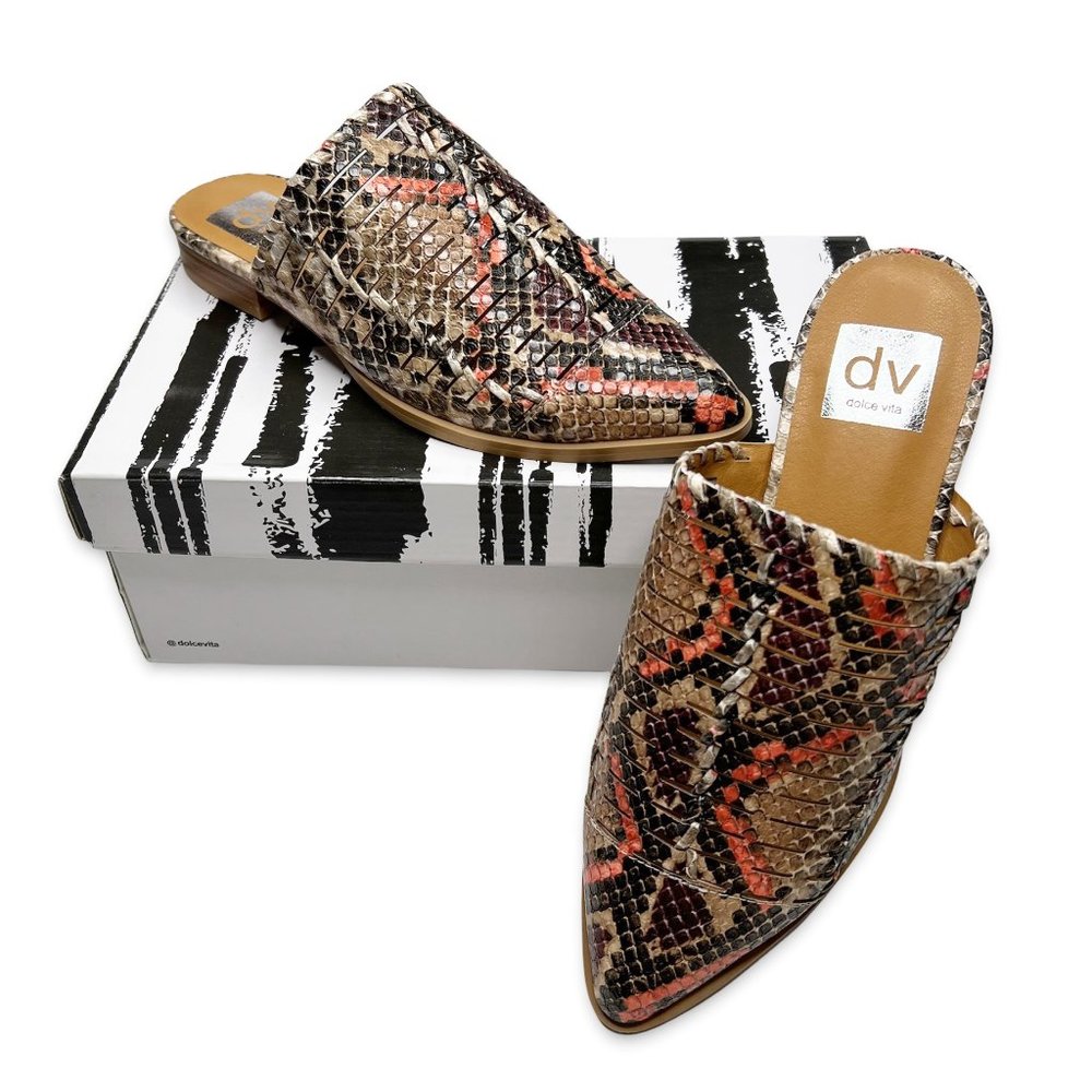 DV by Dolce Vita Womens Izzie Snakeskin Print Mules 7.5 Slip On Slides Orange